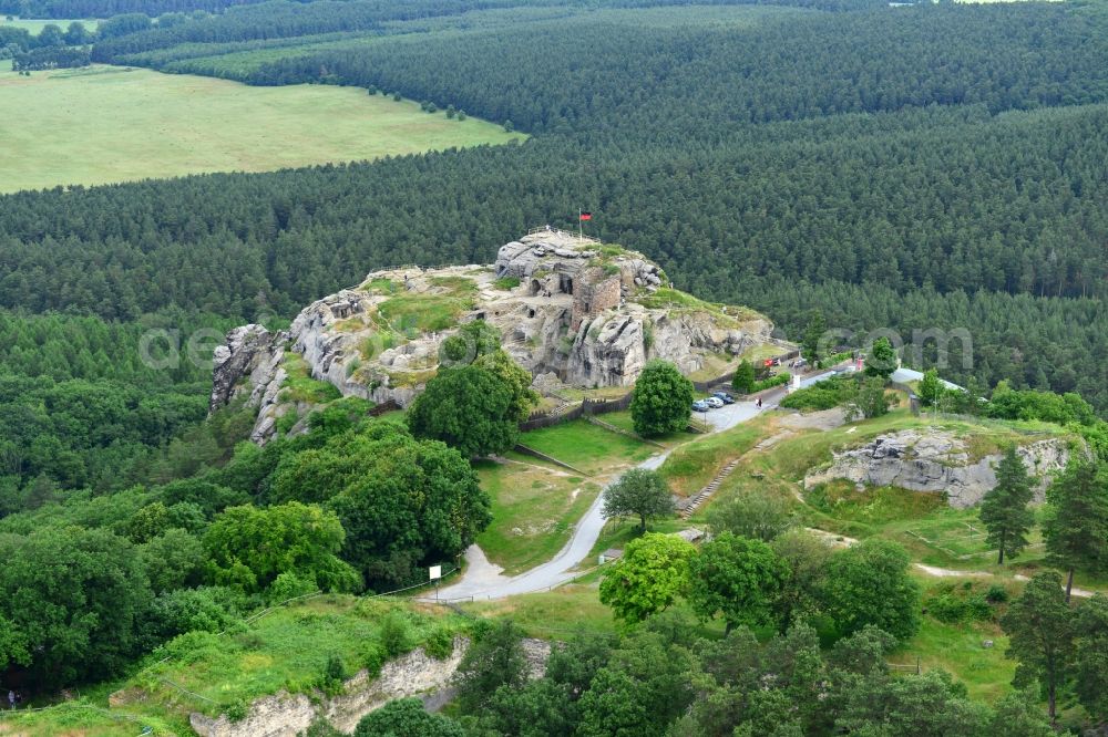 Aerial image Blankenburg - Rain ruins of the castle in a rock-hewn stone dungeon at Blankenburg in Saxony-Anhalt