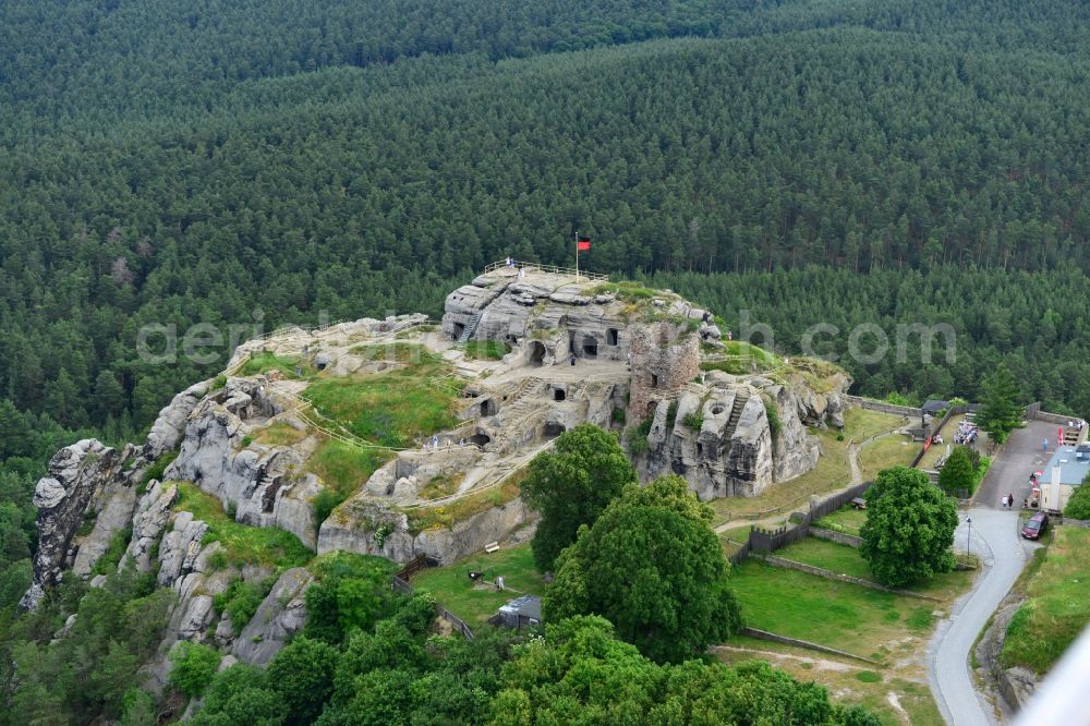 Aerial photograph Blankenburg - Rain ruins of the castle in a rock-hewn stone dungeon at Blankenburg in Saxony-Anhalt