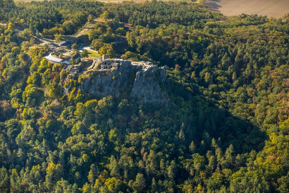 Aerial image Blankenburg (Harz) - Rain ruins of the castle in a rock-hewn stone dungeon at Blankenburg in Saxony-Anhalt