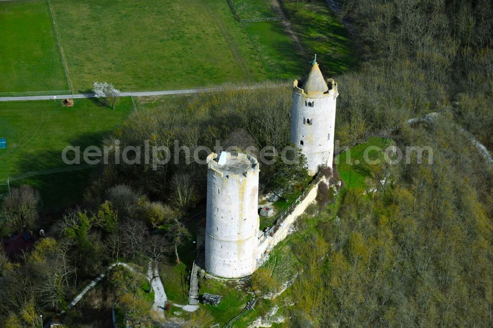 Aerial image Saaleck - Castle of the fortress Burg Saaleck in Saaleck in the state Saxony-Anhalt, Germany