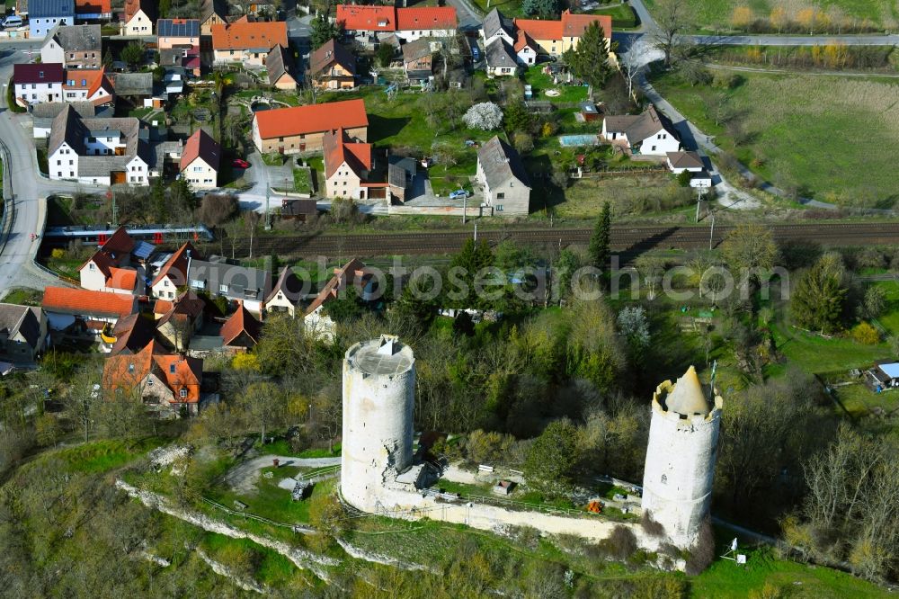 Saaleck from above - Castle of the fortress Burg Saaleck in Saaleck in the state Saxony-Anhalt, Germany