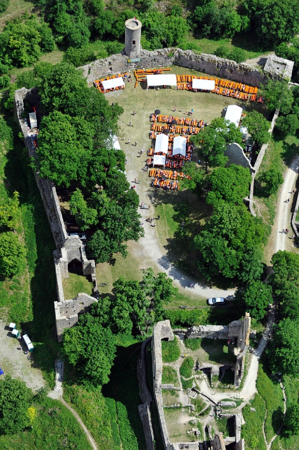 Aerial image Gössenheim - Castle ruin Homburg near Gössenheim in Bavaria