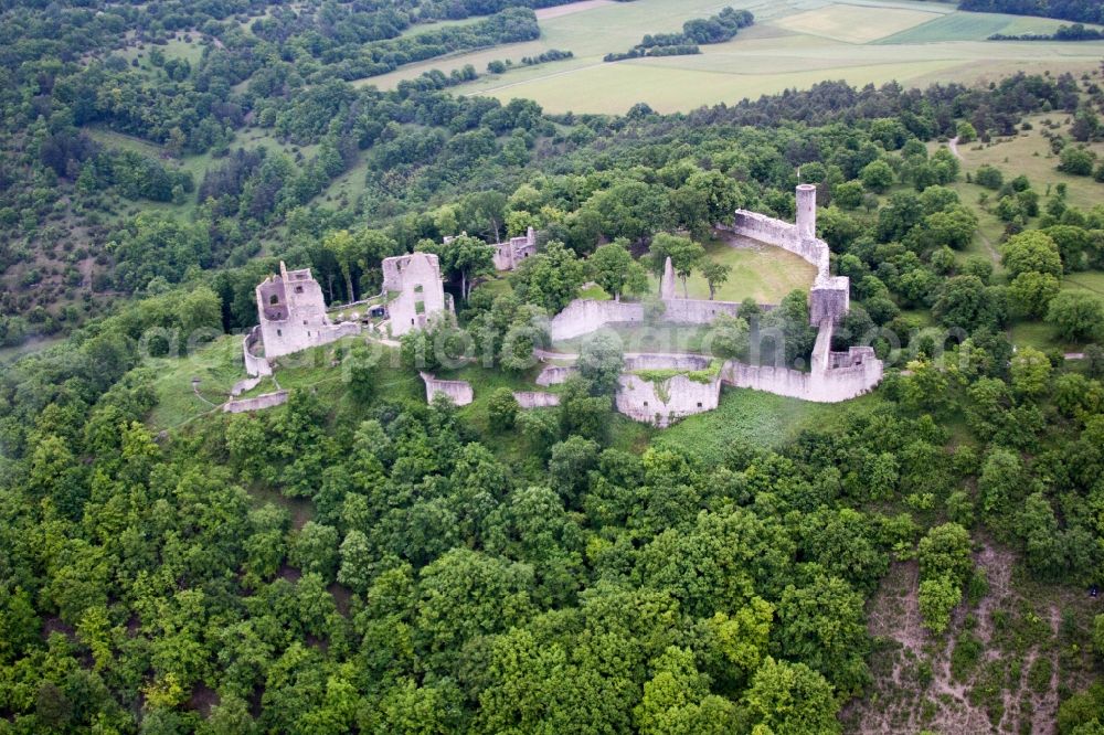 Gössenheim from the bird's eye view: Castle ruin Homburg near Goessenheim in Bavaria