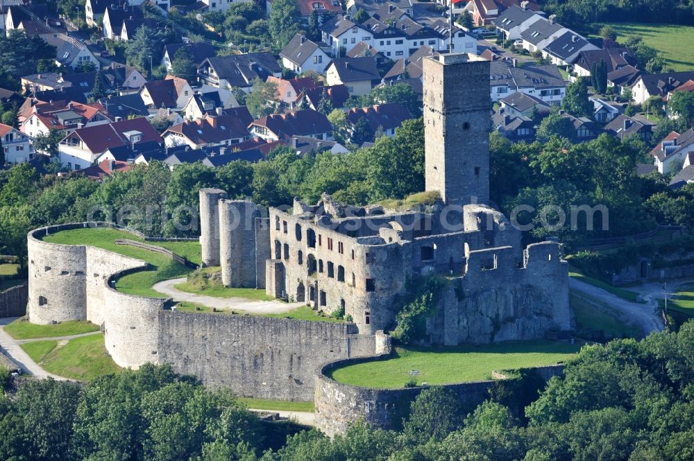 Königstein im Taunus from above - Ruins and vestiges of the former castle and fortress Koenigstein im Taunus in the state Hesse, Germany