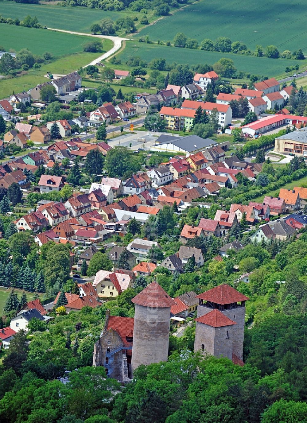 Aerial image Treffurt - Ruin of castle Normannstein in Treffurt in Thuringia