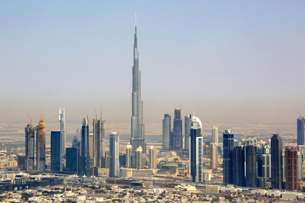 Aerial photograph Dubai - Burj Khalifa in the district Downtown Dubai in Dubai in United Arab Emirates