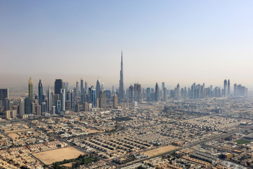 Aerial image Dubai - Burj Khalifa in the district Downtown Dubai in Dubai in United Arab Emirates