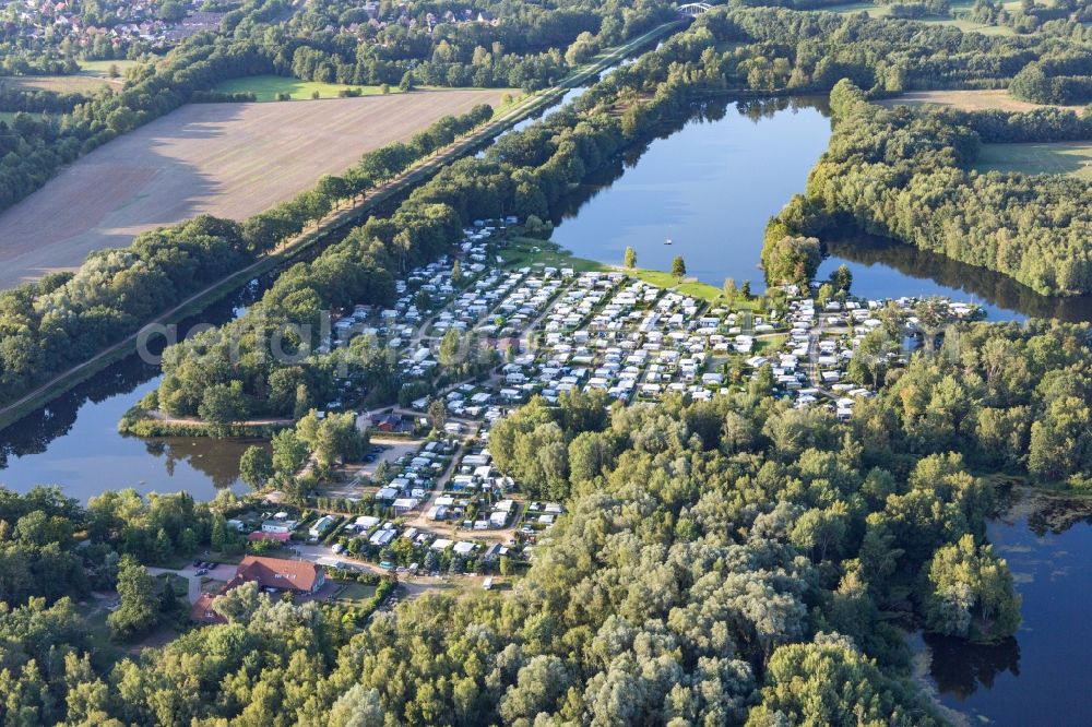 Witzeeze from above - Camping Forellensee with caravans and tents in Witzeeze in the state Schleswig-Holstein, Germany