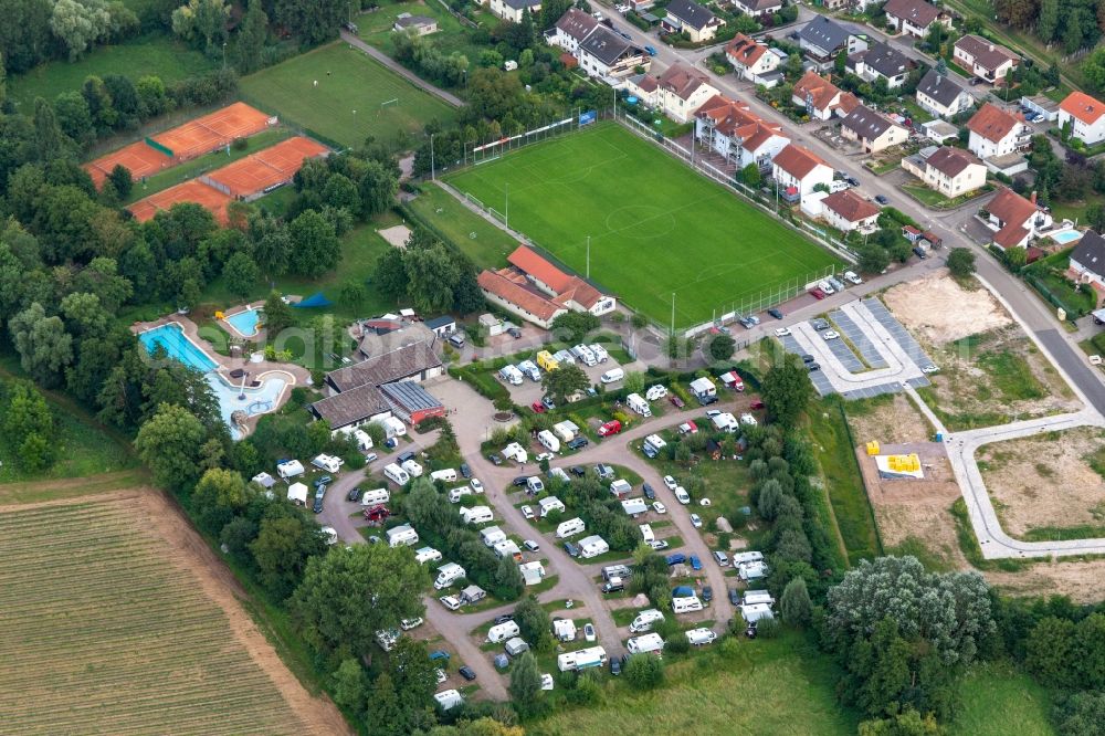 Billigheim-Ingenheim from the bird's eye view: Camping Klingbachtal with caravans and tents in Billigheim-Ingenheim in the state Rhineland-Palatinate, Germany