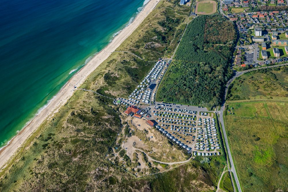 Aerial image Sylt - Campsite with caravans and tents in the coastal area of North Sea in the district Westerland in Sylt in the state Schleswig-Holstein, Germany
