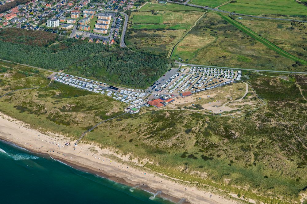 Sylt from above - Campsite with caravans and tents in the coastal area of North Sea in the district Westerland in Sylt in the state Schleswig-Holstein, Germany