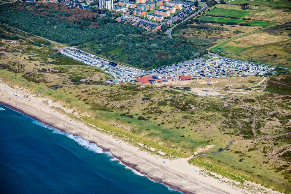 Aerial photograph Sylt - Campsite with caravans and tents in the coastal area of North Sea in the district Westerland in Sylt in the state Schleswig-Holstein, Germany