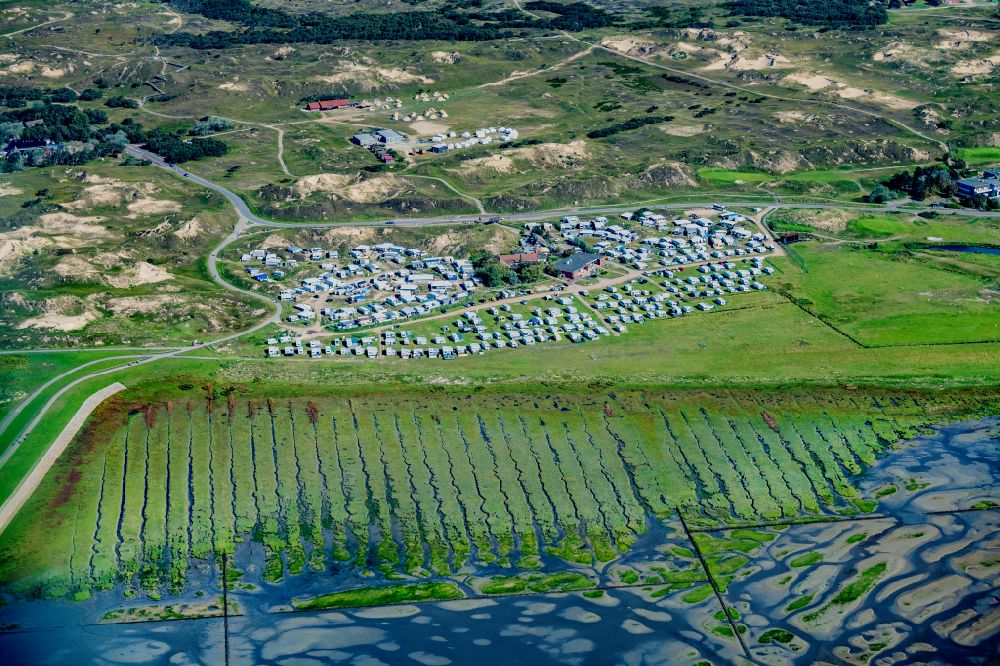 Aerial photograph Norderney - Campsite with caravans and tents in the coastal area Um Ost in Norderney in the state Lower Saxony, Germany