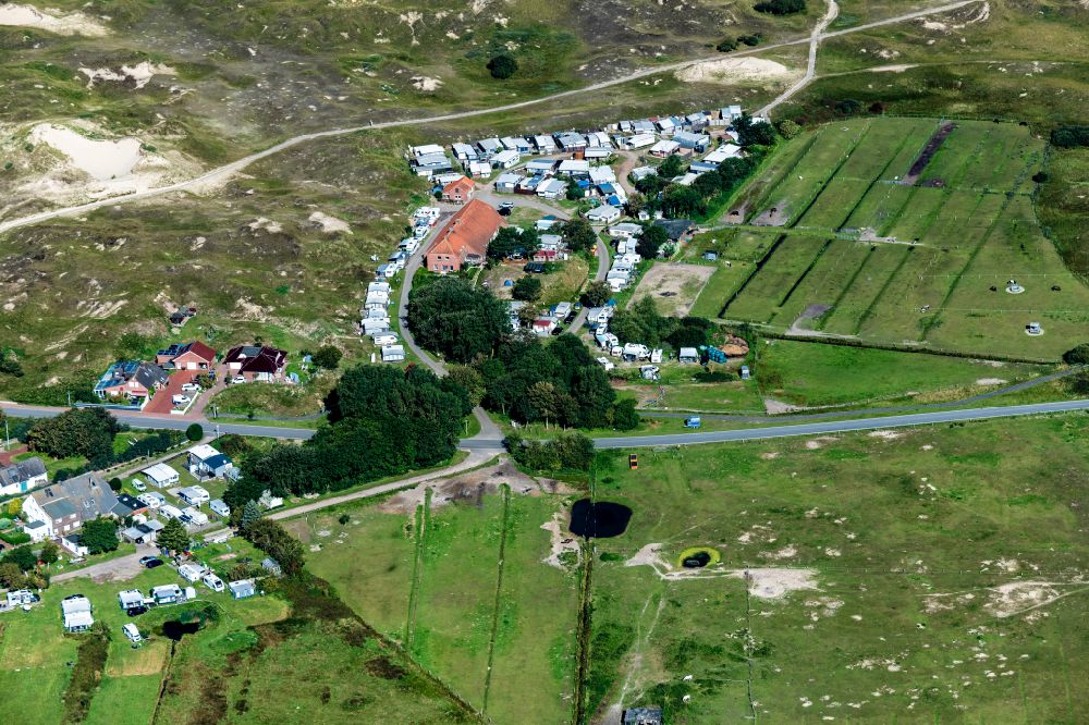 Norderney from above - Campsite with caravans and tents in the coastal area Spilak in Norderney in the state Lower Saxony, Germany