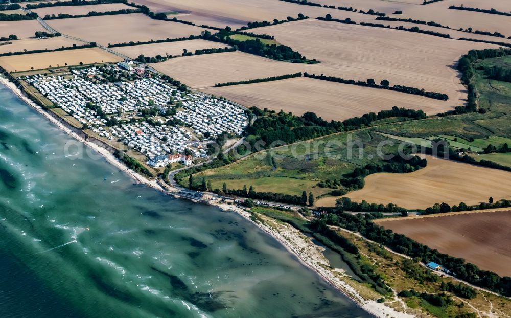 Aerial image Stein - Campsite with caravans and tents in the Baltic Sea coastal area campsite Neustein in Stein in the state Schleswig-Holstein, Germany