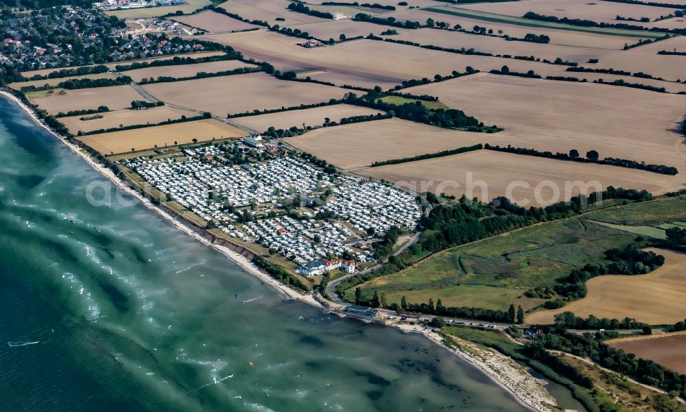 Aerial image Stein - Campsite with caravans and tents in the Baltic Sea coastal area campsite Neustein in Stein in the state Schleswig-Holstein, Germany