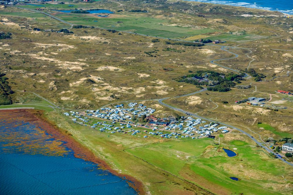 Norderney from above - Camping on campground Um Ost with caravans on North Sea- island Norderney in the state Lower Saxony