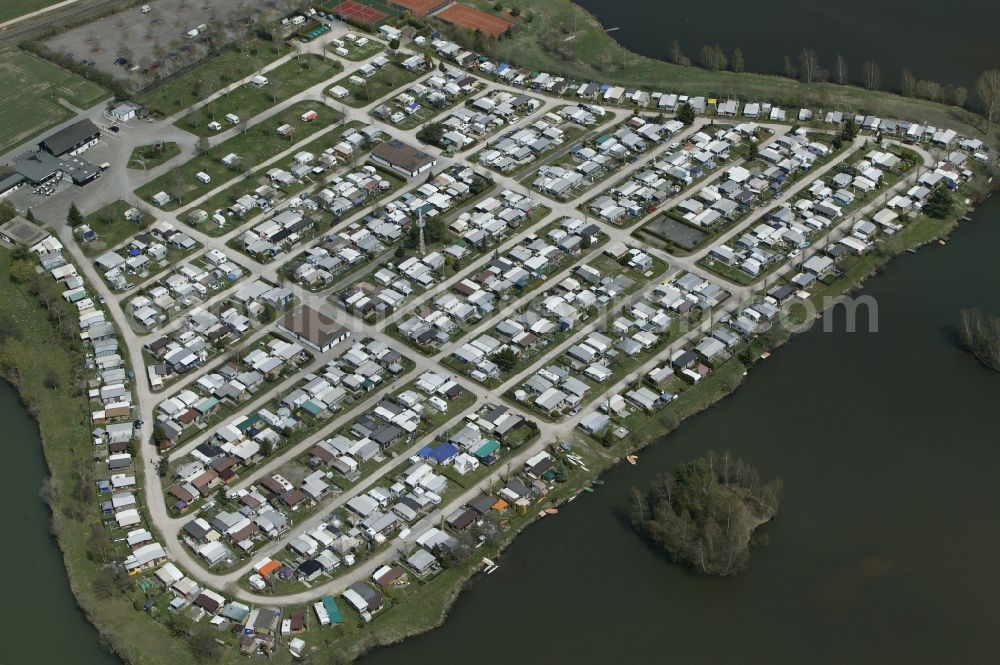 Donaueschingen from the bird's eye view: The campsite Riedsee near Donaueschingen in the state Baden-Wuerttemberg is located in a former gravel mining area