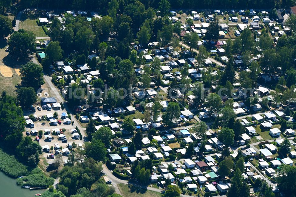 Aerial image Hohenfelden - Campsite with caravans and tents on the lake shore Stausee Hohenfelden in Hohenfelden in the state Thuringia, Germany