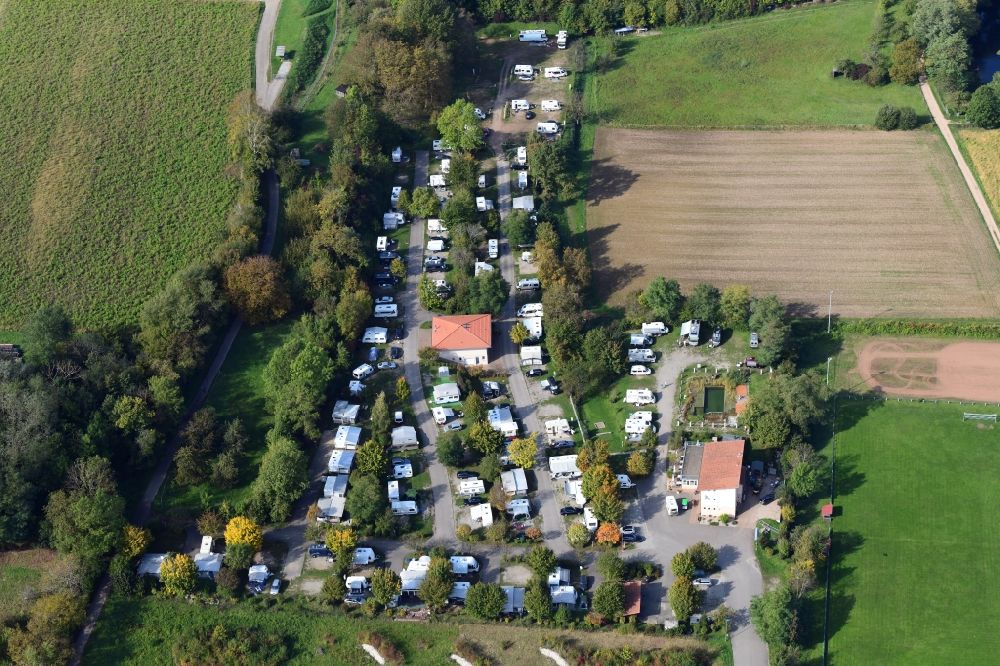 Sulzburg from above - Camping Sulzbachtal with caravans and tents in Sulzburg in the state Baden-Wurttemberg, Germany