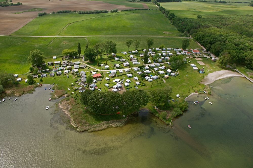 Ludorf from the bird's eye view: Camping on the banks of Lake Mueritz Ludorf in Mecklenburg - West Pomerania