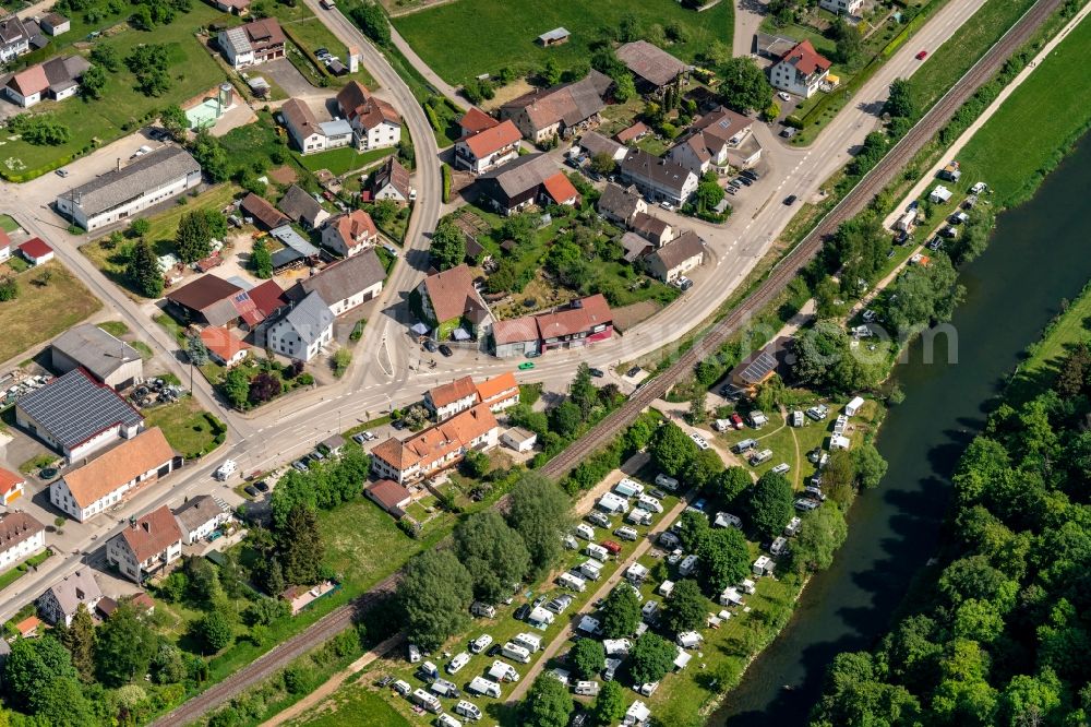 Beuron from the bird's eye view: Camping with caravans and tents in Beuron in the state Baden-Wuerttemberg, Germany