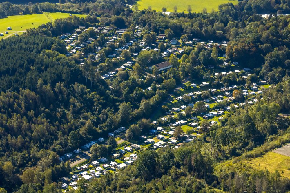 Attendorn from above - Camping with caravans and tents in Attendorn in the state North Rhine-Westphalia, Germany