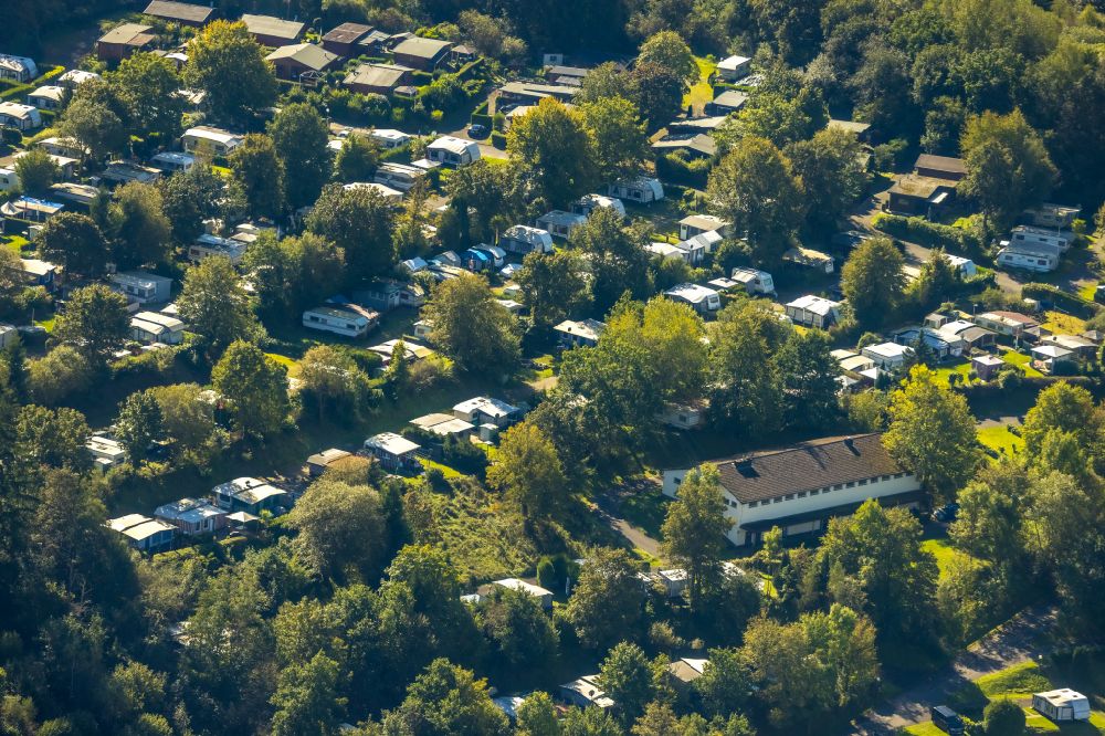 Attendorn from the bird's eye view: Camping with caravans and tents in Attendorn in the state North Rhine-Westphalia, Germany