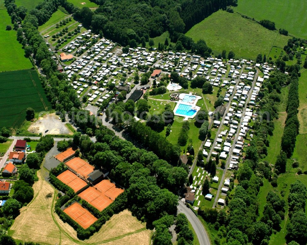 Dransfeld from the bird's eye view: Camping with caravans and tents in Dransfeld in the state Lower Saxony, Germany