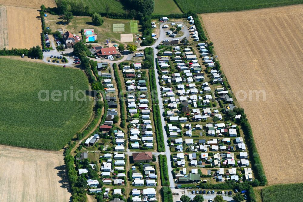 Eichmühle from the bird's eye view: Camping with caravans and tents in Eichmuehle in the state Baden-Wuerttemberg, Germany
