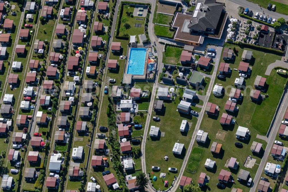 Aerial image Eschenz - Camping with caravans and tents in Eschenz in the canton Thurgau, Switzerland