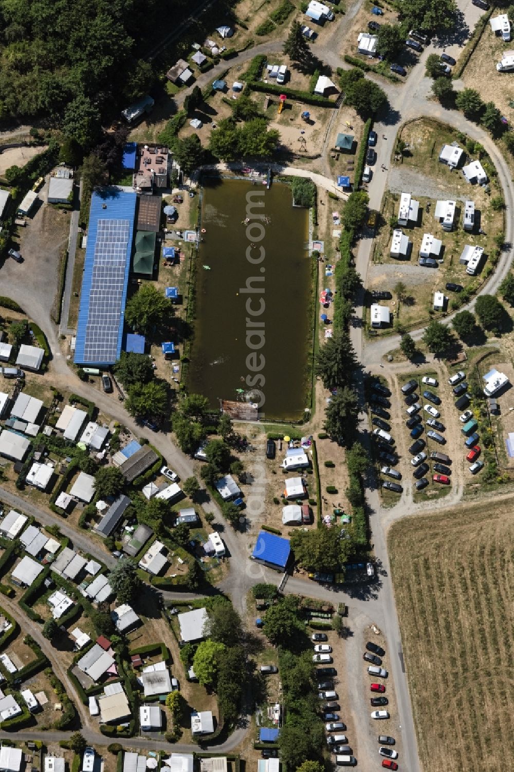 Fischbachtal from above - Camping with caravans and tents in Fischbachtal in the state Hesse, Germany