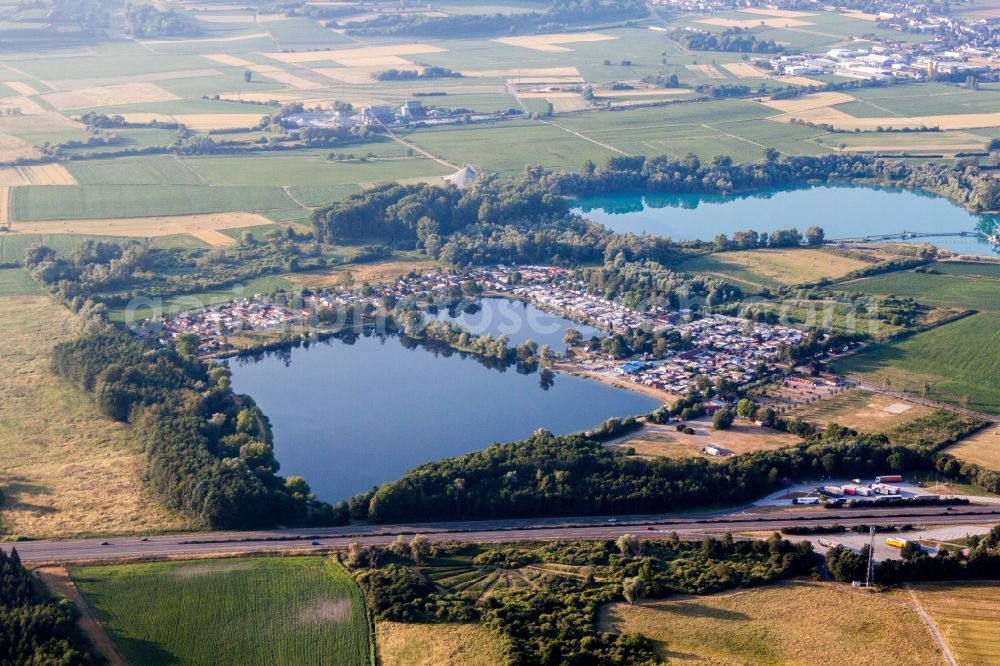 Aerial image Friesenheim - Camping with caravans and tents in Friesenheim in the state Baden-Wurttemberg, Germany