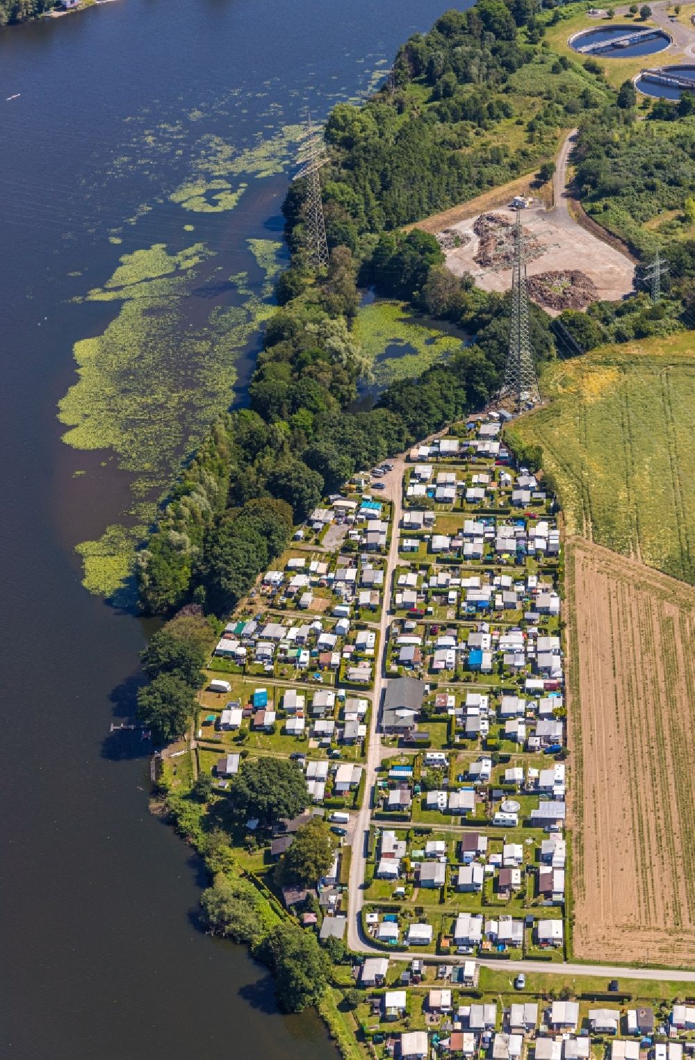 Aerial photograph Hagen - Camping with caravans and tents in Hagen in the state North Rhine-Westphalia, Germany