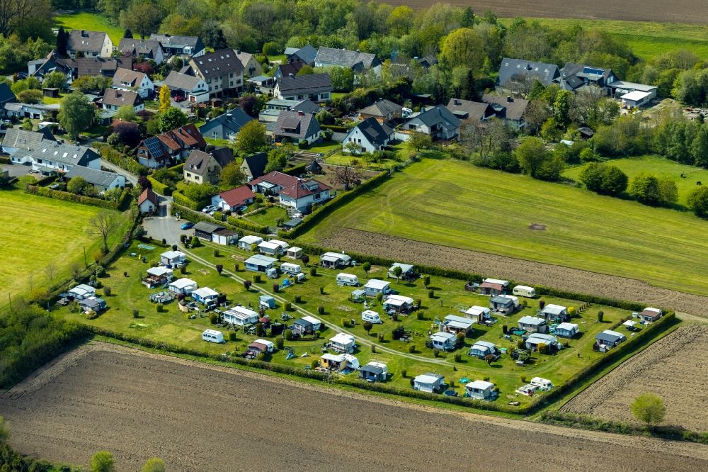 Loh from the bird's eye view: Camping with caravans and tents in Loh in the state North Rhine-Westphalia, Germany