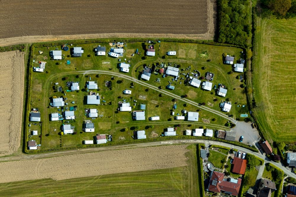 Aerial photograph Loh - Camping with caravans and tents in Loh in the state North Rhine-Westphalia, Germany