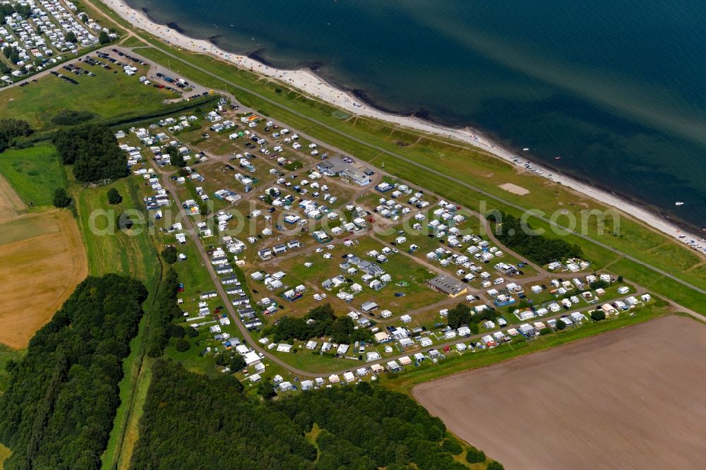 Aerial image Maasholm - Camping with caravans and tents in Maasholm in the state Schleswig-Holstein, Germany