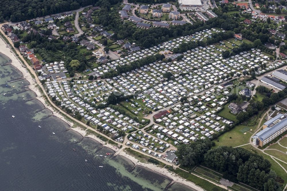 Neustadt in Holstein from the bird's eye view: Camping with caravans and tents in Neustadt in Holstein in the state Schleswig-Holstein