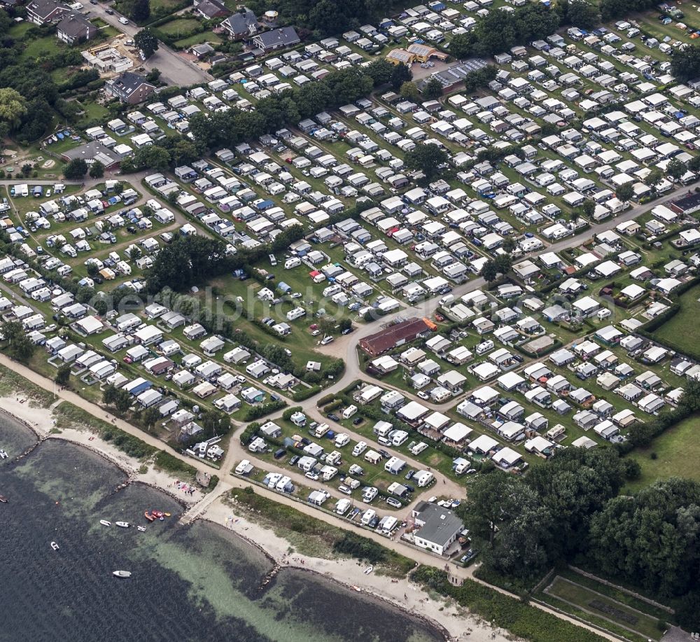 Aerial image Neustadt in Holstein - Camping with caravans and tents in Neustadt in Holstein in the state Schleswig-Holstein