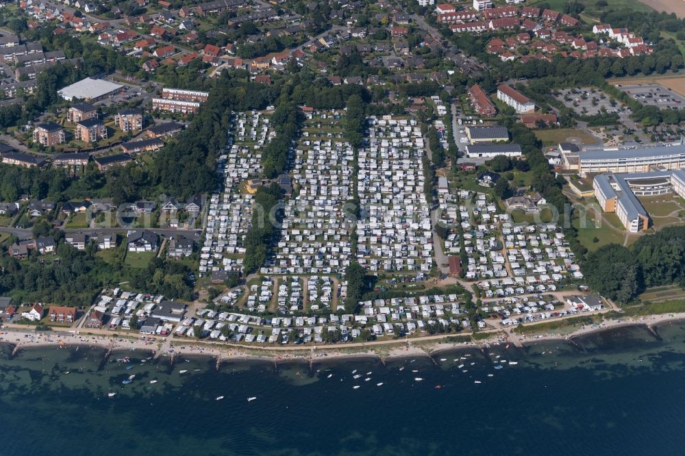 Neustadt in Holstein from the bird's eye view: Camping with caravans and tents in Neustadt in Holstein in the state Schleswig-Holstein