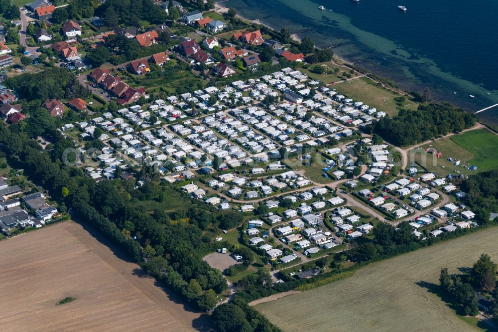 Neustadt in Holstein from the bird's eye view: Camping with caravans and tents in Neustadt in Holstein in the state Schleswig-Holstein, Germany