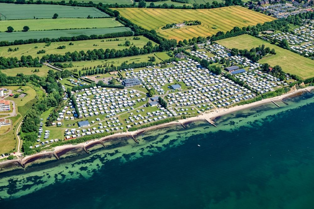 Neustadt in Holstein from above - Caravans and tents - camping site - and campground Suedstrand on Pelzerhakener Strasse in Neustadt in Holstein in the state Schleswig-Holstein, Germany