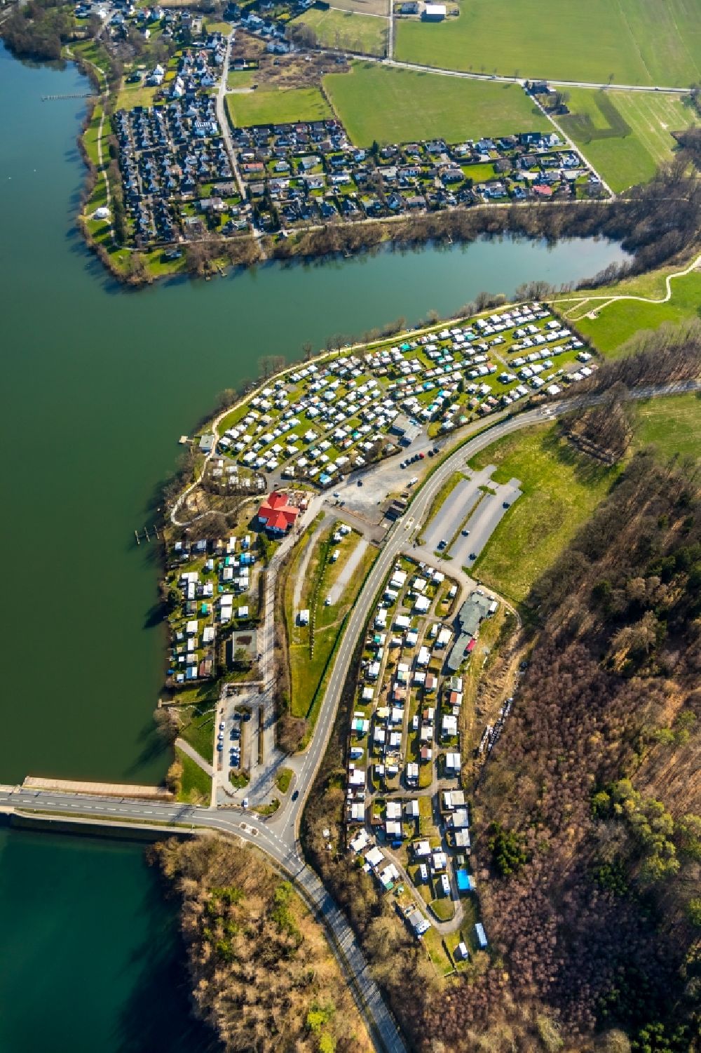 Sundern (Sauerland) from the bird's eye view: Camping with caravans and tents in the district Amecke in Sundern (Sauerland) in the state North Rhine-Westphalia, Germany