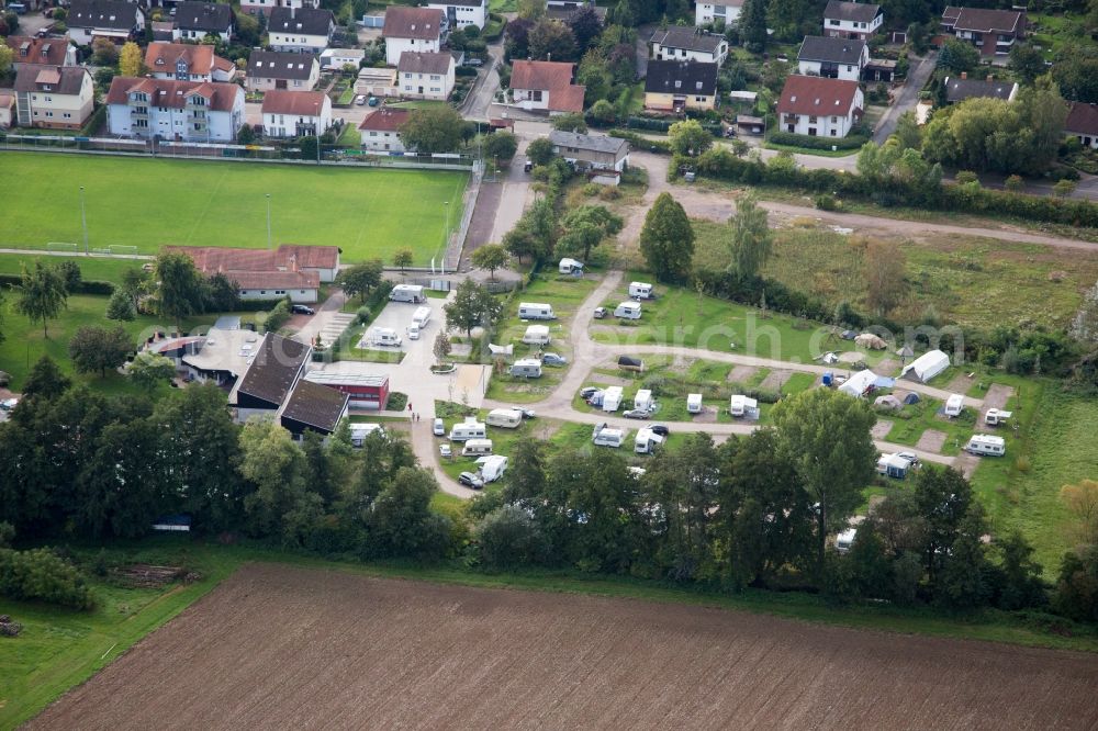 Billigheim-Ingenheim from above - Camping with caravans and tents in the district Ingenheim in Billigheim-Ingenheim in the state Rhineland-Palatinate
