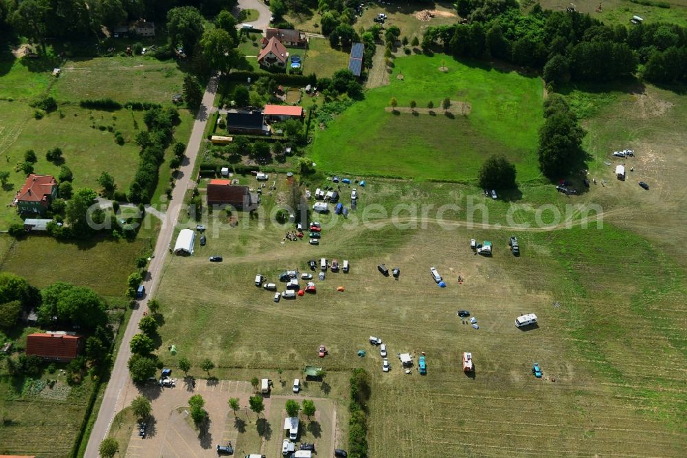 Aerial image Plattenburg - Camping with caravans and tents in the district Kletzke in Plattenburg in the state Brandenburg, Germany