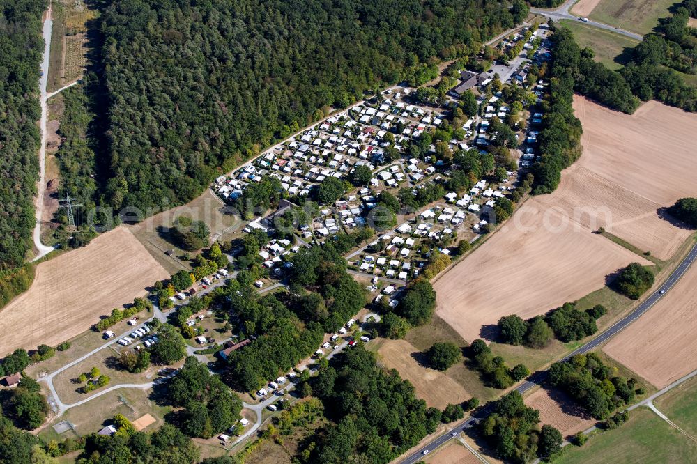 Lengfurt from the bird's eye view: Camping with caravans and tents in the district Lengfurt in Triefenstein in the state Bavaria, Germany