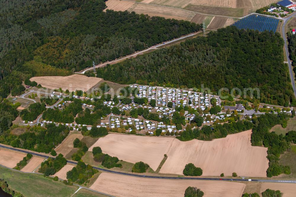 Lengfurt from above - Camping with caravans and tents in the district Lengfurt in Triefenstein in the state Bavaria, Germany