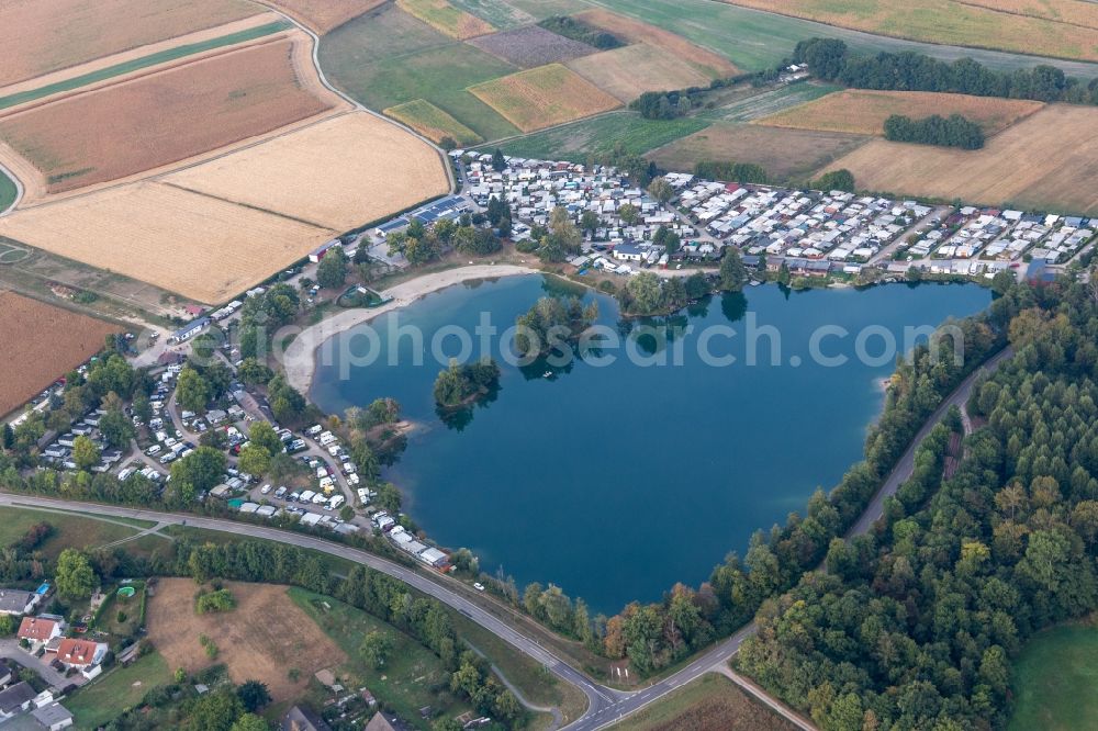 Aerial photograph Bühl - Camping with caravans and tents in the district Oberbruch in Buehl in the state Baden-Wuerttemberg, Germany