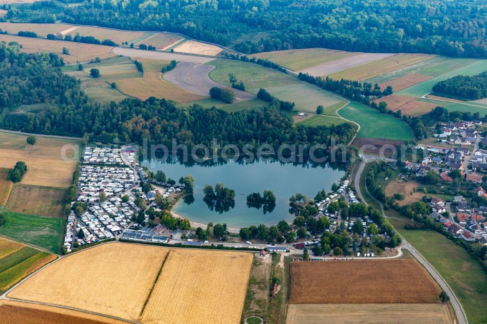 Bühl from above - Camping with caravans and tents in the district Oberbruch in Buehl in the state Baden-Wuerttemberg, Germany