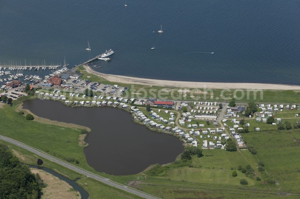 Langballig from the bird's eye view: Camping with caravans and tents at the Baltic beach in Langballig in Schleswig-Holstein